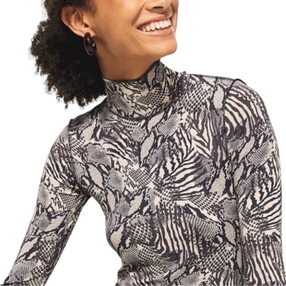 Aritzia Wilfred Giselle Mock Neck Top Mixed Animal Print Size M